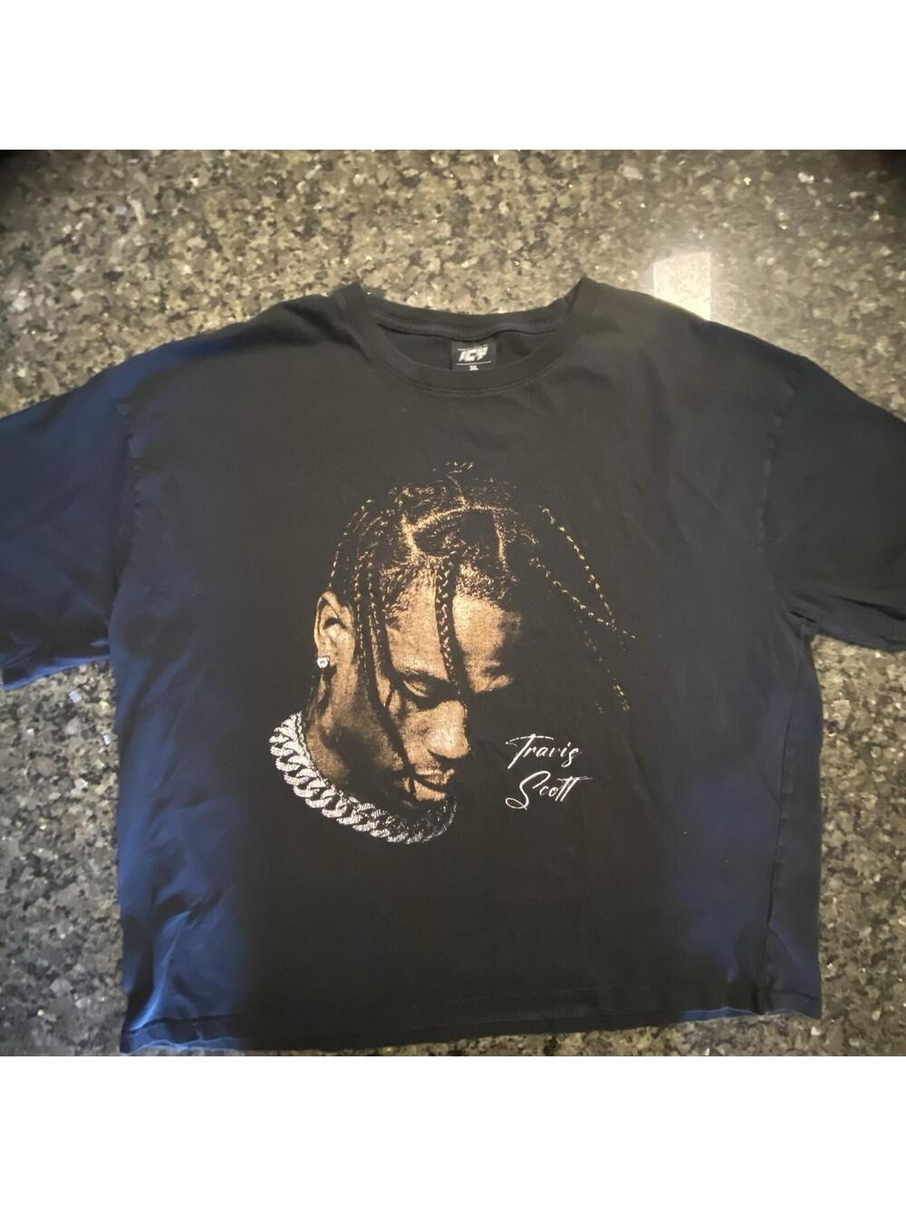 ICY Travis Scott Men's Black Graphic T-Shirt 3XL Cotton Crew Neck